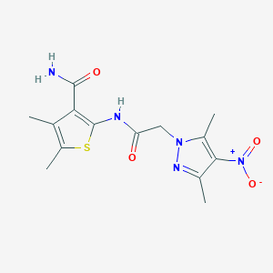 molecular formula C14H17N5O4S B214277 2-[({4-nitro-3,5-dimethyl-1H-pyrazol-1-yl}acetyl)amino]-4,5-dimethyl-3-thiophenecarboxamide 