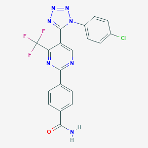molecular formula C19H11ClF3N7O B214838 4-[5-[1-(4-chlorophenyl)-1H-tetraazol-5-yl]-4-(trifluoromethyl)-2-pyrimidinyl]benzamide 