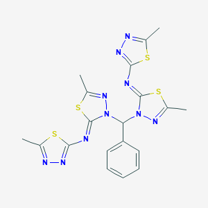 molecular formula C19H18N10S4 B215041 N-{5-methyl-3-[{5-methyl-2-[(5-methyl-1,3,4-thiadiazol-2-yl)imino]-1,3,4-thiadiazol-3-yl}(phenyl)methyl]-1,3,4-thiadiazol-2-ylidene}-N-(5-methyl-1,3,4-thiadiazol-2-yl)amine 