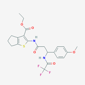 ethyl 2-[[3-(4-methoxyphenyl)-3-[(2,2,2-trifluoroacetyl)amino]propanoyl]amino]-5,6-dihydro-4H-cyclopenta[b]thiophene-3-carboxylate