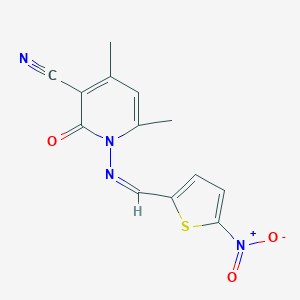 molecular formula C13H10N4O3S B215400 1-[({5-Nitrothien-2-yl}methylene)amino]-4,6-dimethyl-2-oxo-1,2-dihydropyridine-3-carbonitrile 