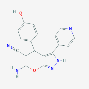 6-Amino-4-(4-hydroxyphenyl)-3-(4-pyridinyl)-1,4-dihydropyrano[2,3-c]pyrazole-5-carbonitrile