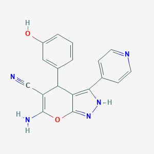 6-Amino-4-(3-hydroxyphenyl)-3-(4-pyridinyl)-1,4-dihydropyrano[2,3-c]pyrazole-5-carbonitrile