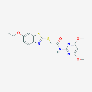 molecular formula C17H18N4O4S2 B215640 N-(4,6-dimethoxypyrimidin-2-yl)-2-[(6-ethoxy-1,3-benzothiazol-2-yl)sulfanyl]acetamide 