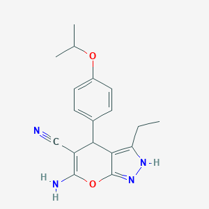 molecular formula C18H20N4O2 B215783 6-Amino-3-ethyl-4-(4-isopropoxyphenyl)-1,4-dihydropyrano[2,3-c]pyrazole-5-carbonitrile 