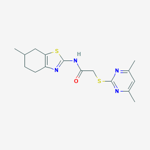 molecular formula C16H20N4OS2 B215860 2-[(4,6-dimethyl-2-pyrimidinyl)sulfanyl]-N-(6-methyl-4,5,6,7-tetrahydro-1,3-benzothiazol-2-yl)acetamide 
