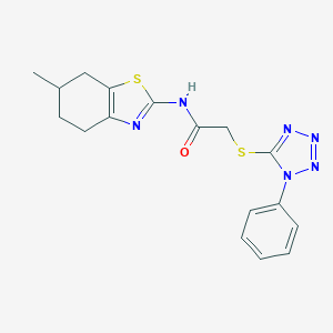molecular formula C17H18N6OS2 B215864 N-(6-methyl-4,5,6,7-tetrahydro-1,3-benzothiazol-2-yl)-2-[(1-phenyl-1H-tetraazol-5-yl)sulfanyl]acetamide 