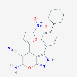 6-Amino-3-(4-cyclohexylphenyl)-4-{5-nitro-2-furyl}-1,4-dihydropyrano[2,3-c]pyrazole-5-carbonitrile