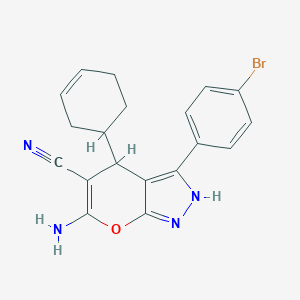 6-Amino-3-(4-bromophenyl)-4-(3-cyclohexen-1-yl)-1,4-dihydropyrano[2,3-c]pyrazole-5-carbonitrile