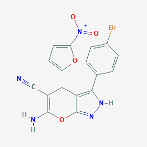 6-Amino-3-(4-bromophenyl)-4-{5-nitro-2-furyl}-1,4-dihydropyrano[2,3-c]pyrazole-5-carbonitrile