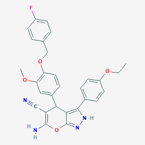 6-Amino-3-(4-ethoxyphenyl)-4-{4-[(4-fluorobenzyl)oxy]-3-methoxyphenyl}-1,4-dihydropyrano[2,3-c]pyrazole-5-carbonitrile