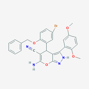 molecular formula C28H23BrN4O4 B216000 6-Amino-4-[2-(benzyloxy)-5-bromophenyl]-3-(2,5-dimethoxyphenyl)-1,4-dihydropyrano[2,3-c]pyrazole-5-carbonitrile 