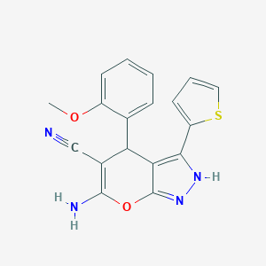 6-Amino-4-(2-methoxyphenyl)-3-(2-thienyl)-1,4-dihydropyrano[2,3-c]pyrazole-5-carbonitrile