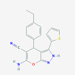 molecular formula C19H16N4OS B216004 6-Amino-4-(4-ethylphenyl)-3-(2-thienyl)-1,4-dihydropyrano[2,3-c]pyrazole-5-carbonitrile 