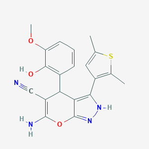 molecular formula C20H18N4O3S B216012 6-Amino-3-(2,5-dimethyl-3-thienyl)-4-(2-hydroxy-3-methoxyphenyl)-1,4-dihydropyrano[2,3-c]pyrazole-5-carbonitrile 