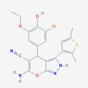 molecular formula C21H19BrN4O3S B216013 6-Amino-4-(3-bromo-5-ethoxy-4-hydroxyphenyl)-3-(2,5-dimethyl-3-thienyl)-1,4-dihydropyrano[2,3-c]pyrazole-5-carbonitrile 