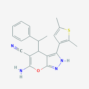 molecular formula C21H20N4OS B216015 6-Amino-3-(2,5-dimethyl-3-thienyl)-4-(1-phenylethyl)-1,4-dihydropyrano[2,3-c]pyrazole-5-carbonitrile 