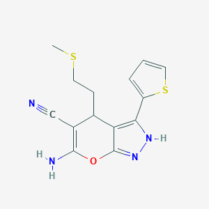 molecular formula C14H14N4OS2 B216016 6-Amino-4-[2-(methylsulfanyl)ethyl]-3-(2-thienyl)-1,4-dihydropyrano[2,3-c]pyrazole-5-carbonitrile 