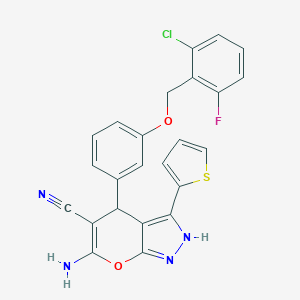 molecular formula C24H16ClFN4O2S B216018 6-Amino-4-{3-[(2-chloro-6-fluorobenzyl)oxy]phenyl}-3-(2-thienyl)-1,4-dihydropyrano[2,3-c]pyrazole-5-carbonitrile 