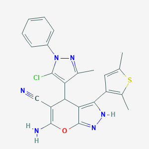 molecular formula C23H19ClN6OS B216022 6-amino-4-(5-chloro-3-methyl-1-phenyl-1H-pyrazol-4-yl)-3-(2,5-dimethyl-3-thienyl)-1,4-dihydropyrano[2,3-c]pyrazole-5-carbonitrile 
