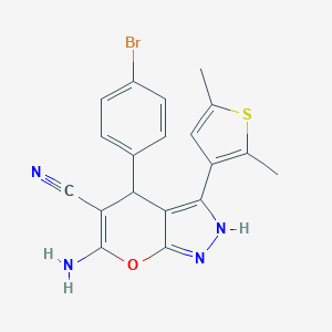 molecular formula C19H15BrN4OS B216026 6-Amino-4-(4-bromophenyl)-3-(2,5-dimethyl-3-thienyl)-1,4-dihydropyrano[2,3-c]pyrazole-5-carbonitrile 