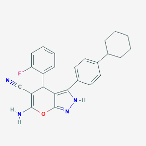 6-Amino-3-(4-cyclohexylphenyl)-4-(2-fluorophenyl)-1,4-dihydropyrano[2,3-c]pyrazole-5-carbonitrile