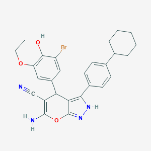 molecular formula C27H27BrN4O3 B216034 6-Amino-4-(3-bromo-5-ethoxy-4-hydroxyphenyl)-3-(4-cyclohexylphenyl)-1,4-dihydropyrano[2,3-c]pyrazole-5-carbonitrile 