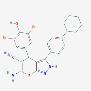 molecular formula C25H22Br2N4O2 B216035 6-Amino-3-(4-cyclohexylphenyl)-4-(3,5-dibromo-4-hydroxyphenyl)-1,4-dihydropyrano[2,3-c]pyrazole-5-carbonitrile 