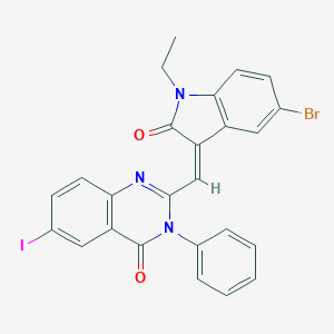 molecular formula C25H17BrIN3O2 B216077 2-[(5-bromo-1-ethyl-2-oxo-1,2-dihydro-3H-indol-3-ylidene)methyl]-6-iodo-3-phenyl-4(3H)-quinazolinone 