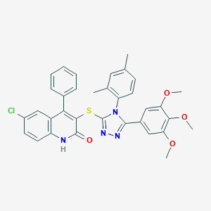 molecular formula C34H29ClN4O4S B216094 6-chloro-3-{[4-(2,4-dimethylphenyl)-5-(3,4,5-trimethoxyphenyl)-4H-1,2,4-triazol-3-yl]sulfanyl}-4-phenyl-2(1H)-quinolinone 