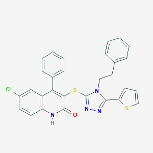 molecular formula C29H21ClN4OS2 B216095 6-chloro-4-phenyl-3-{[4-(2-phenylethyl)-5-(2-thienyl)-4H-1,2,4-triazol-3-yl]sulfanyl}-2(1H)-quinolinone 
