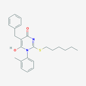 5-benzyl-2-hexylsulfanyl-6-hydroxy-1-(2-methylphenyl)pyrimidin-4-one