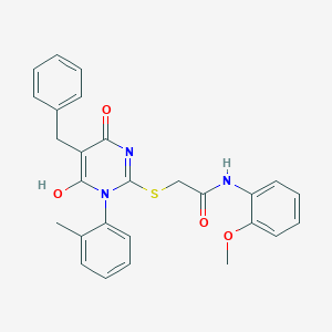 2-[5-benzyl-6-hydroxy-1-(2-methylphenyl)-4-oxopyrimidin-2-yl]sulfanyl-N-(2-methoxyphenyl)acetamide