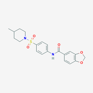 molecular formula C20H22N2O5S B216229 N-{4-[(4-methylpiperidin-1-yl)sulfonyl]phenyl}-1,3-benzodioxole-5-carboxamide 