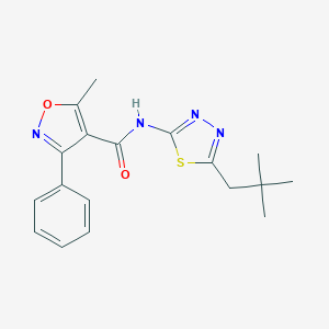 molecular formula C18H20N4O2S B216271 N-[5-(2,2-dimethylpropyl)-1,3,4-thiadiazol-2-yl]-5-methyl-3-phenyl-1,2-oxazole-4-carboxamide 