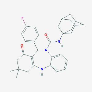 molecular formula C32H36FN3O2 B216301 11-(4-fluorophenyl)-3,3-dimethyl-1-oxo-N-(tricyclo[3.3.1.1~3,7~]dec-1-yl)-1,2,3,4,5,11-hexahydro-10H-dibenzo[b,e][1,4]diazepine-10-carboxamide 