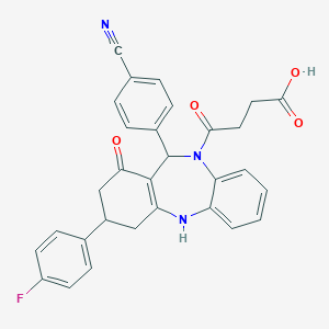 molecular formula C30H24FN3O4 B216335 4-[11-(4-cyanophenyl)-3-(4-fluorophenyl)-1-oxo-1,2,3,4,5,11-hexahydro-10H-dibenzo[b,e][1,4]diazepin-10-yl]-4-oxobutanoic acid 