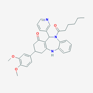 molecular formula C32H35N3O4 B216340 3-(3,4-dimethoxyphenyl)-10-hexanoyl-11-(3-pyridinyl)-2,3,4,5,10,11-hexahydro-1H-dibenzo[b,e][1,4]diazepin-1-one 