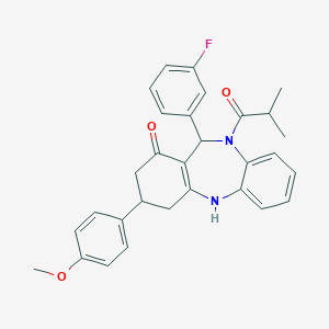 11-(3-fluorophenyl)-10-isobutyryl-3-(4-methoxyphenyl)-2,3,4,5,10,11-hexahydro-1H-dibenzo[b,e][1,4]diazepin-1-one