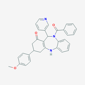 molecular formula C32H27N3O3 B216342 10-benzoyl-3-(4-methoxyphenyl)-11-pyridin-3-yl-2,3,4,5,10,11-hexahydro-1H-dibenzo[b,e][1,4]diazepin-1-one 
