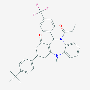 molecular formula C33H33F3N2O2 B216346 3-(4-tert-butylphenyl)-10-propanoyl-11-[4-(trifluoromethyl)phenyl]-2,3,4,5,10,11-hexahydro-1H-dibenzo[b,e][1,4]diazepin-1-one 