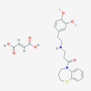 molecular formula C26H32N2O7S B216556 But-2-enedioic acid; 3-[2-(3,4-dimethoxyphenyl)ethylamino]-1-(2-thia-6-azabicyclo[5.4.0]undeca-7,9,11-trien-6-yl)propan-1-one CAS No. 105394-80-7