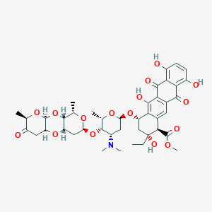 molecular formula C42H51NO16 B217127 Methyl (1R,2R,4S)-4-[(2R,4S,5S,6S)-4-(dimethylamino)-5-[[(1R,3R,5R,8S,10S,12S,14S)-5,14-dimethyl-6-oxo-2,4,9,13-tetraoxatricyclo[8.4.0.03,8]tetradecan-12-yl]oxy]-6-methyloxan-2-yl]oxy-2-ethyl-2,5,7,10-tetrahydroxy-6,11-dioxo-3,4-dihydro-1H-tetracene-1-carboxylate CAS No. 104759-19-5