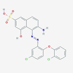 molecular formula C22H15Cl2N3O5S B217197 2-Naphthalenesulfonic acid, 6-amino-5-[2-[5-chloro-2-(2-chlorophenoxy)phenyl]diazenyl]-4-hydroxy-, sodium salt (1:1) CAS No. 103241-64-1