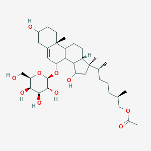 molecular formula C13H11N5OS B217308 [(2R,6R)-6-[(7R,10R,13S,15R,17R)-3,15-dihydroxy-10,17-dimethyl-7-[(2R,3R,4S,5R,6R)-3,4,5-trihydroxy-6-(hydroxymethyl)oxan-2-yl]oxy-2,3,4,7,8,9,11,12,13,14,15,16-dodecahydro-1H-cyclopenta[a]phenanthren-17-yl]-2-methylheptyl] acetate CAS No. 101691-12-7