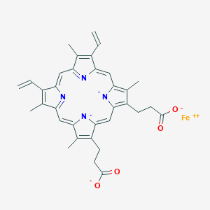 molecular formula C34H30FeN4O4-2 B217396 3-[18-(2-Carboxylatoethyl)-8,13-bis(ethenyl)-3,7,12,17-tetramethylporphyrin-21,24-diid-2-yl]propanoate;iron(2+) CAS No. 104414-01-9