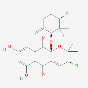 molecular formula C24H26Cl2O6 B217501 (3R,10aR)-3-chloro-10a-[(1R,3S)-3-chloro-2,2-dimethyl-6-methylidenecyclohexyl]oxy-6,8-dihydroxy-2,2-dimethyl-3H-benzo[g]chromene-5,10-dione CAS No. 103106-21-4