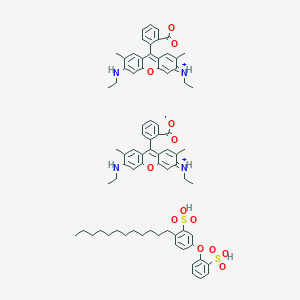 molecular formula C78H92N4O13S2+2 B217637 2-Dodecyl-5-(2-sulfophenoxy)benzenesulfonic acid;ethyl-[6-(ethylamino)-9-(2-methoxycarbonylphenyl)-2,7-dimethylxanthen-3-ylidene]azanium CAS No. 108512-51-2