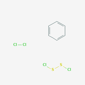 molecular formula C6H6.Cl2.Cl12S2 B217963 Benzene, reaction products with chlorine and sulfur chloride (S2Cl2), chlorides CAS No. 109037-76-5