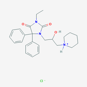 molecular formula C25H32ClN3O3 B218302 2,4-Imidazolidinedione, 5,5-diphenyl-3-ethyl-1-(2-hydroxy-3-(1-piperidinyl)propyl)-, monohydrochloride CAS No. 110427-55-9